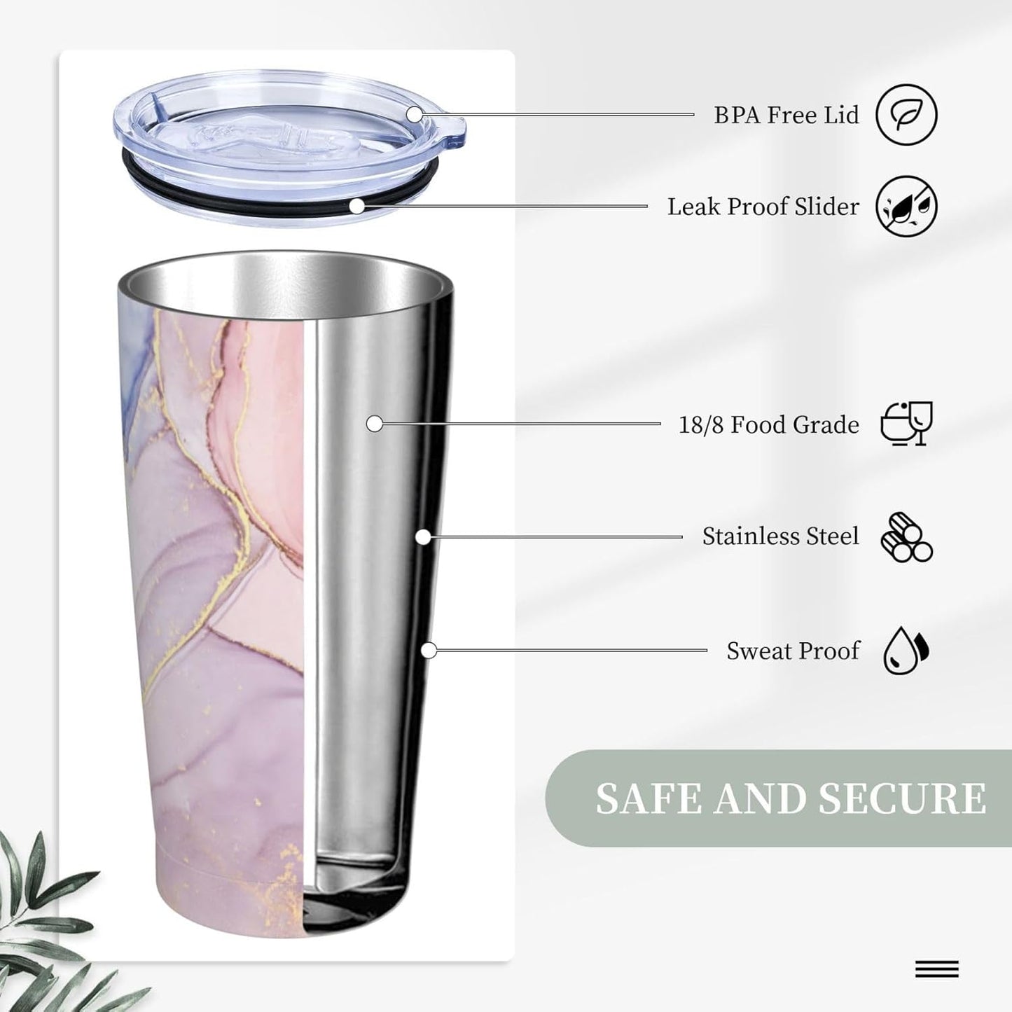 Pink Marble Waves Tumbler Stainless Steel Insulated Tumblers with Lid Straw Reusable Marbling Stone Coffee Travel Mug Tea Drinking Wine Smoothie Cups Birthday Gifts for Women 20 Oz