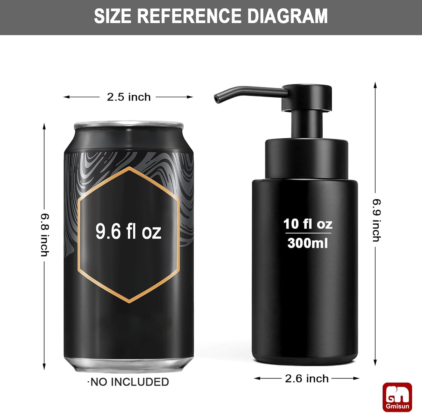 GMISUN Foaming Soap Dispenser, 10 Fl oz/300 ml Matte Black Glass Foaming Hand Soap Dispenser, 2Pcs Hand Soap Dispensers for Bathroom & Kitchen, Refillable Foam Soap Pump Bottle with Waterproof Labels