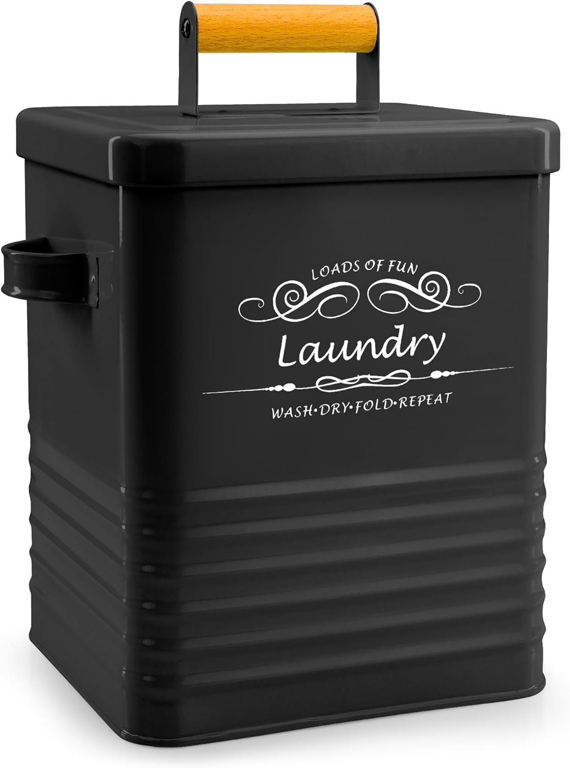 ELITAPRO Laundry Detergent Storage Container with Scoop & Lid - Modern Farmhouse Metal Powder Dispenser for Laundry Room Decor & Accessories - Organization & Storage (Black)