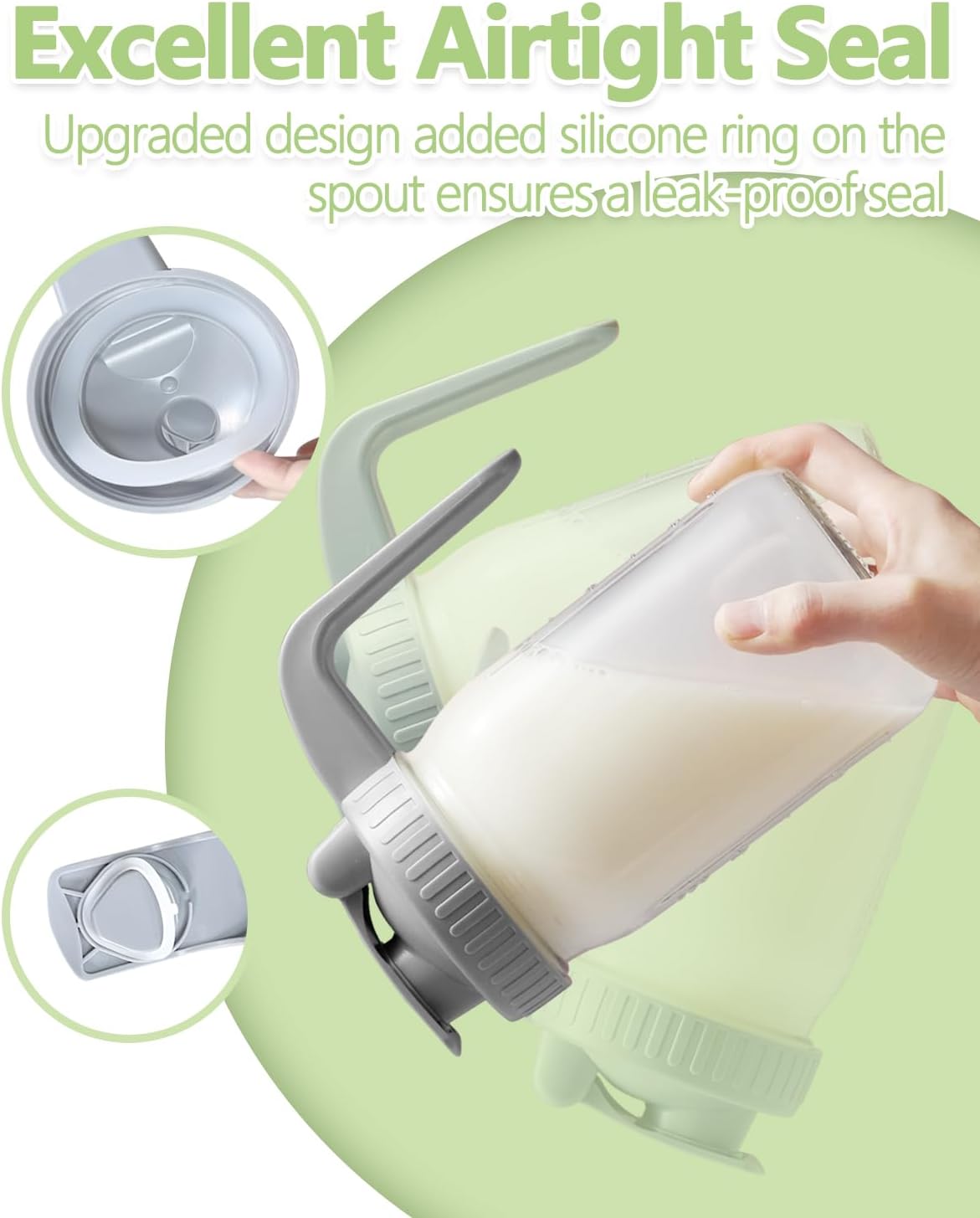 2 Pack 32oz Glass Pitcher with Lid & V-shaped Pour Spout - 1 Quart Breastmilk Pitcher Double Leak Proof, Creamer Container for Sun Tea, Juice, Cold Brew Coffee, Breastmilk Storage Container