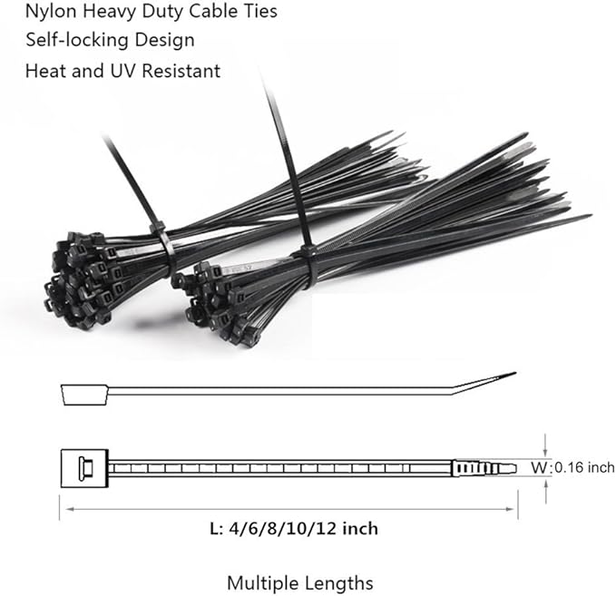Cable Zip Ties,500 Packs Self-Locking 4+6+8+10+12-Inch Width 0.16inch Nylon Cable Ties,Perfect for Home,Office,Garage and Workshop (Black)