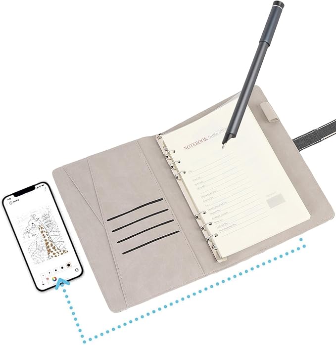 Digital Smart Pen and Notebook, Real Time Sync for Digitizing, Convert to Text, Offline Storage, Sharing Paper Notes, Smartpen Writing Set for Phones, Tablets, Study Notes (Black)