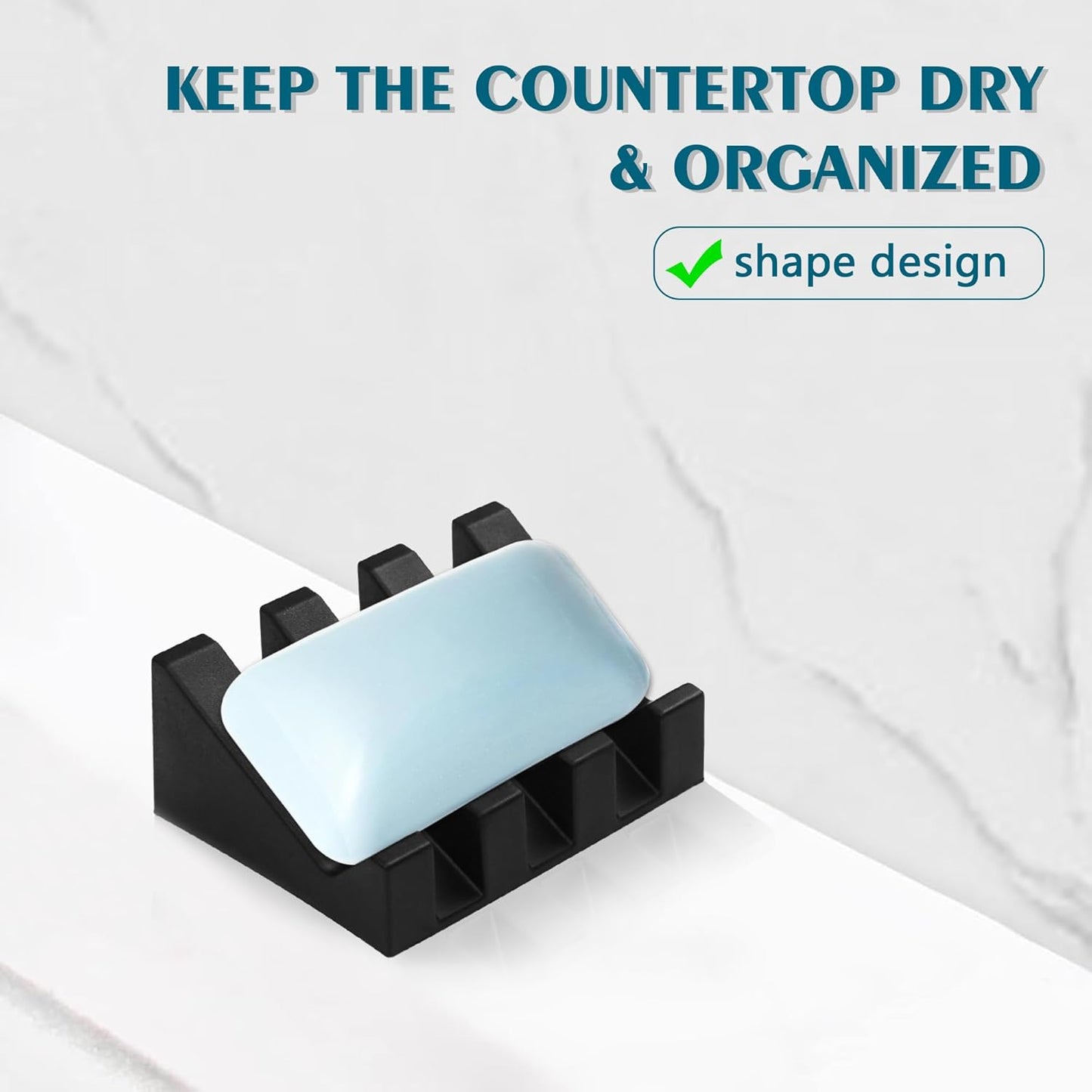 Self Draining Soap Dish Holder,Silicone Soap Dish,for Bathroom,Kitchen, Sponges，Can Extend Soap Life，Keep Soap Bars Dry and Easy Cleaning (2, Black&White)