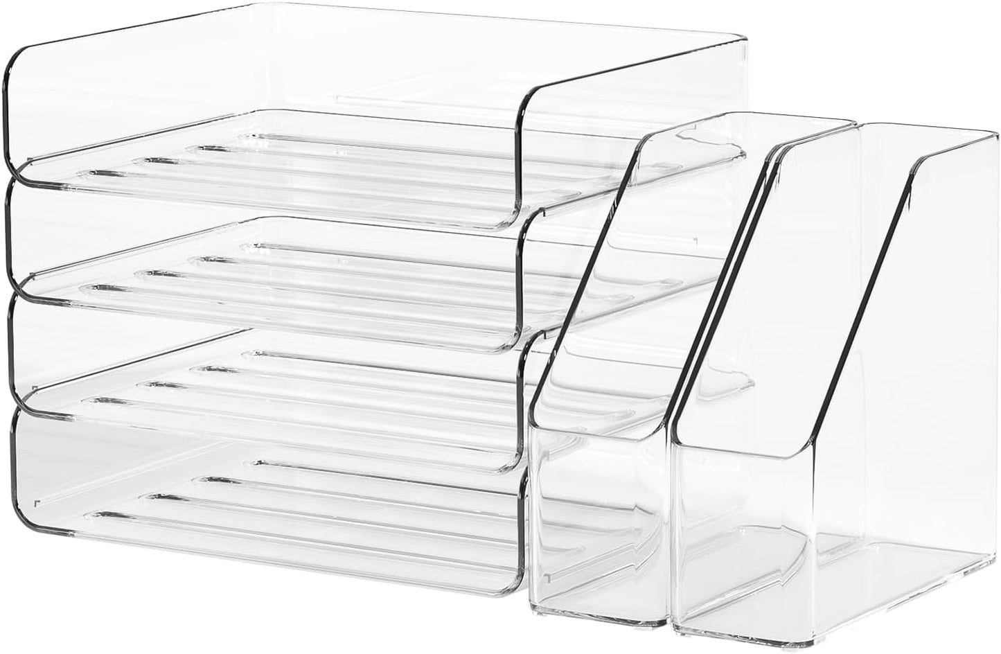 4-Tier Clear Acrylic Paper Tray Organizer for Desk with 2 Matching Bookends – Stackable Letter Tray Set, Stackable Paper Trays, Acrylic Desk Accessories/File Organizer, Office Organizer