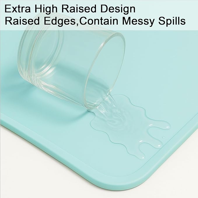 Silicone Mat 35.4"x23.6" Silicone Mats for Kitchen Counter Heat Resistant Mats for Countertop, Countertop Protector Mat, Edge Heightening Nonstick Waterproof Multipurpose Table Mat (Mint Green)