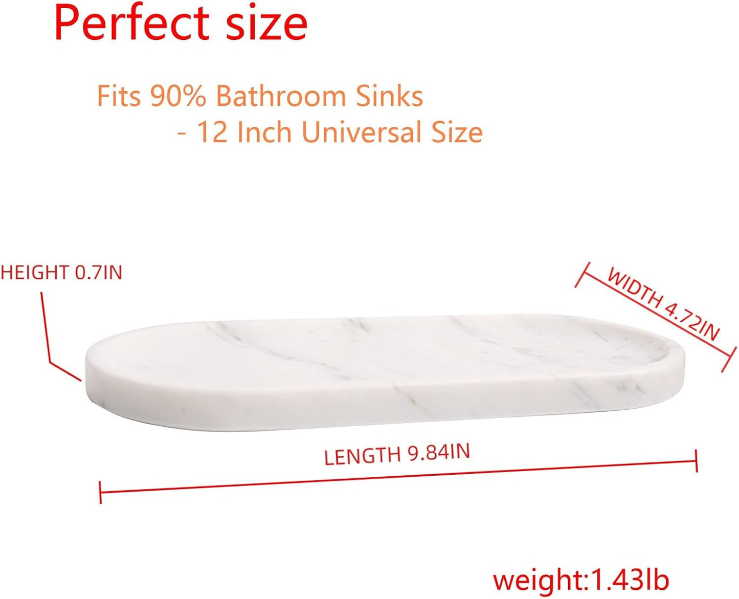 White Marble Vanity Tray for Bathroom Counter, 10"x5" Decorative Tray for Perfume, Candles, Stone Jewelry Dish Tray (White, 9.8X4.7)