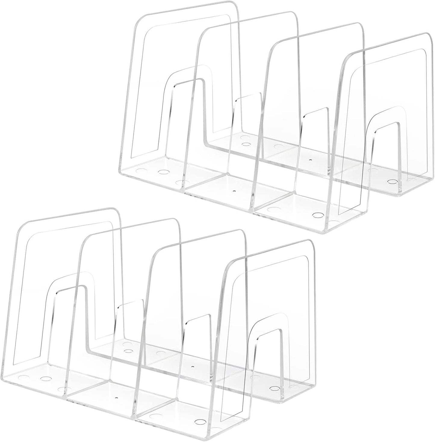 Clear Desktop Book Organizer, Creative Book Stand, Divider Bookshelf for Home School and Office, Non-Acrylic Stand Bookshelves (3 Sections), Transparent, Pack of 2