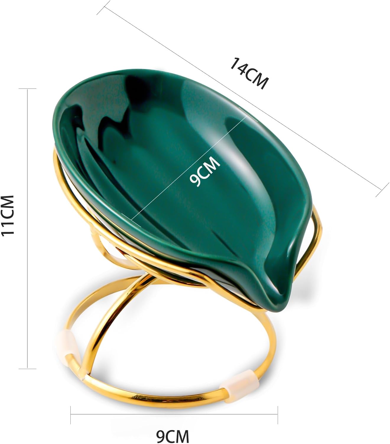 Leaf Shaped Ceramic Soap Dish Premium Ceramic Soap Bar Holder with Self-Drainage System for Shower, Bathroom Sink, Kitchen Waterfall Soap Dish with Stainless Steel Stand Green