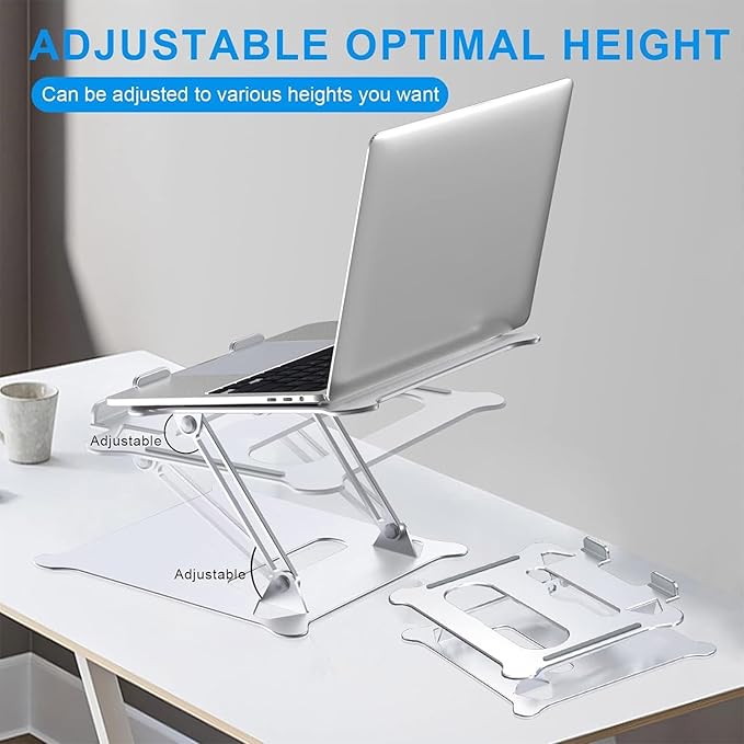 Laptop Stand Height Adjustable Foldable Holder Aluminium Alloy Ergonomic Notebook Ventilated Foldable Height Adjustable with Hollow Design with Storage Hole