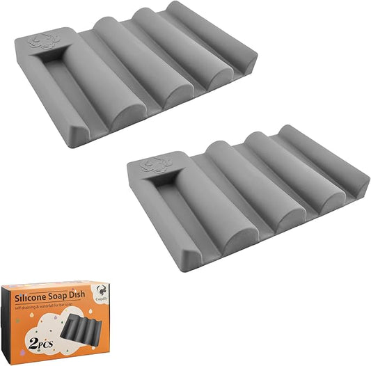 Silicone Soap Dish with Wave Design, Non-Slip, Quick-Drying, Perfect for Bathroom, Kitchen, and Sink Areas (2, Grey1)
