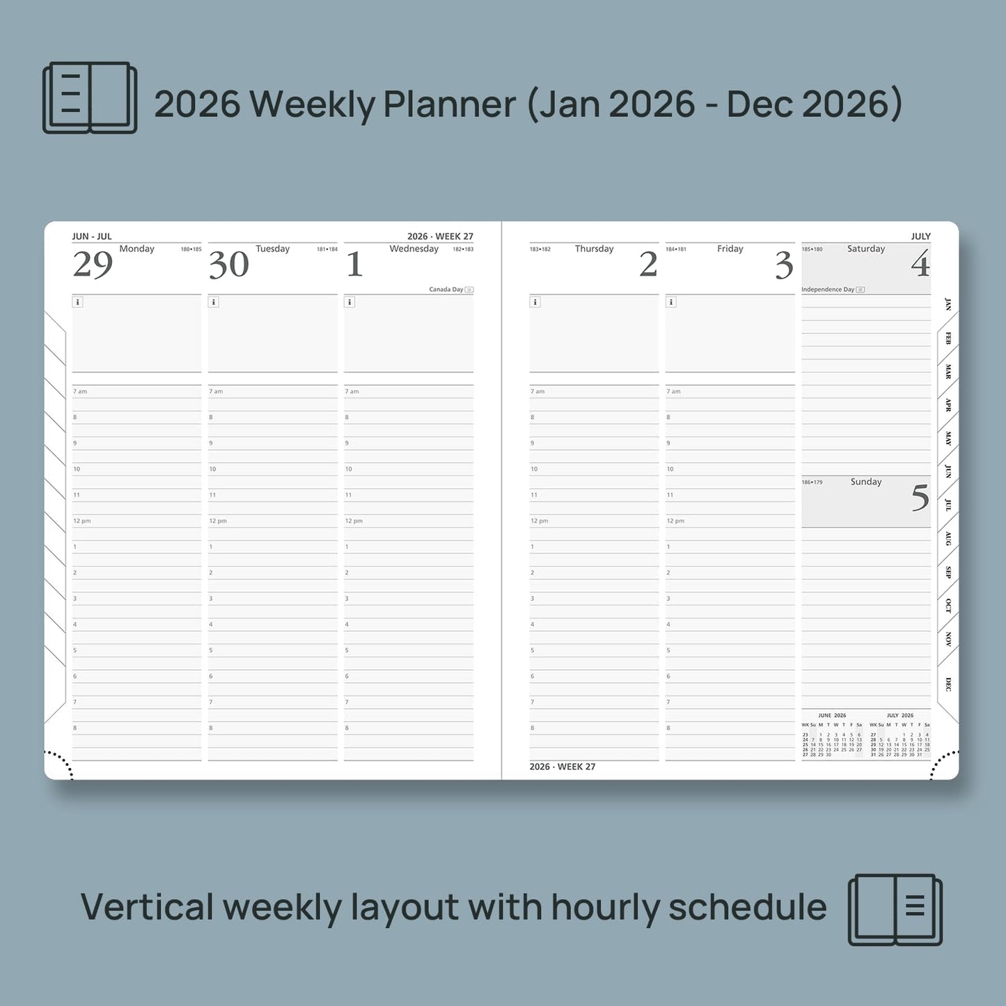 POPRUN 2026 Planner (Large - 8.5'' x 10.5'') - 2026 Weekly Calendar (Jan. 2026 - Dec. 2026) with Hourly Time Slots, Weekly/Monthly Appointment Book for Time Management - Leather Soft Cover - Night Sky Blue