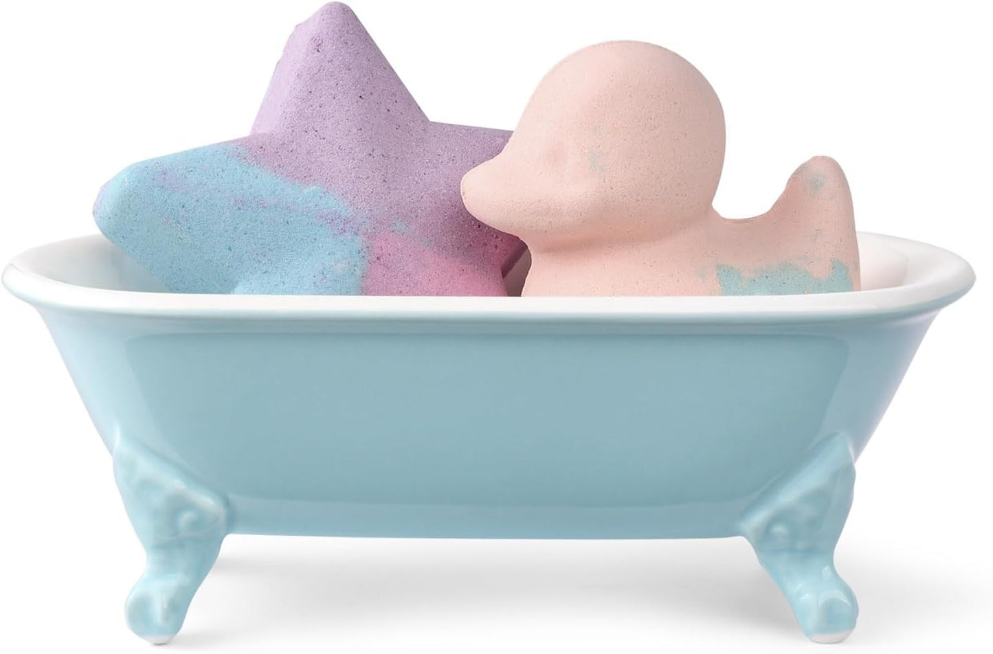 6.5" Ceramic Mini Decorative Clawfoot Bathtub Bar Soap Dish, Kitchen Sponge Holder and Shower Tray for Bathroom, 1 Pack(Baby Blue)