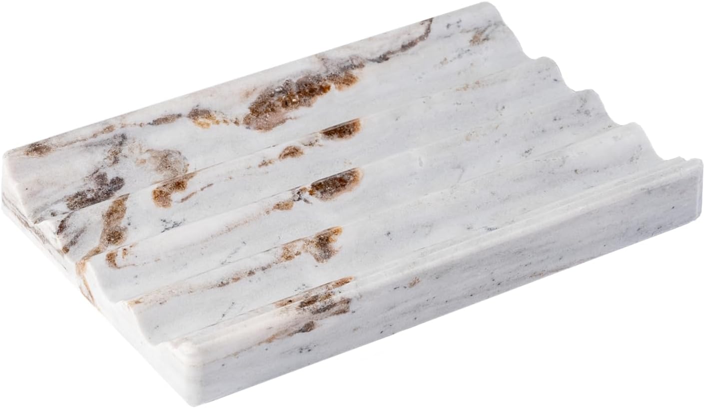 Soap Holder, Marble Soap Dish for Shower, Bar Soaps Holder with Water Ripple Design, Easy Cleaning Soaps Saver for Kitchen Sink，Bathroom, Executive Indian Natural Stone Soap Tray