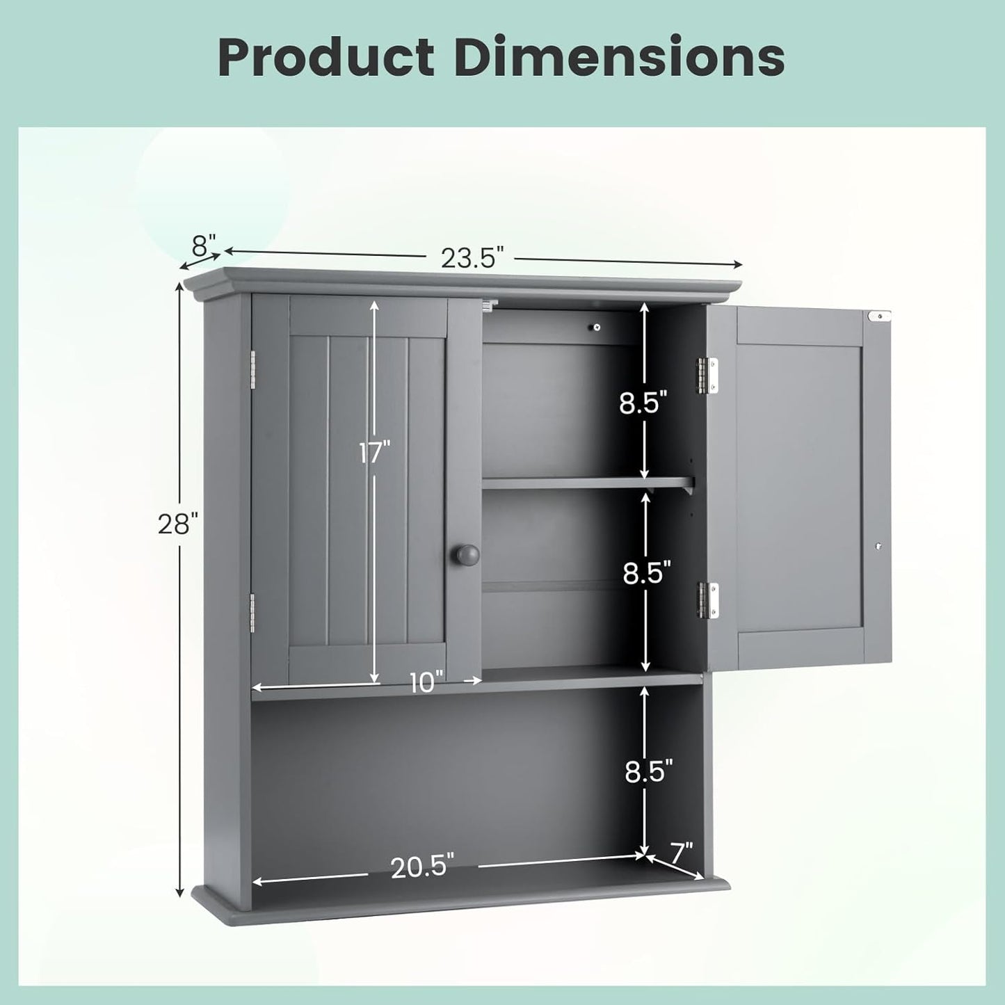 Giantex Medicine Cabinets, Wall Mounted Bathroom Cabinet with Adjustable Shelf, 2-Door, Bathroom Storage Cabinet Over The Toilet, Living Room, Kitchen, Laundry Room, Cupboard (Gray)