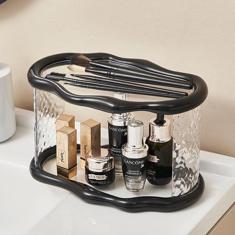 Bathroom Countertop Organizer, 2 Tier Bathroom Organizer and Storage, Acrylic Vanity Organizer Standing Holder Shelf, Perfume Makeup Skincare Cosmetic Desk Organizer for Bedroom Dressing Table, Black