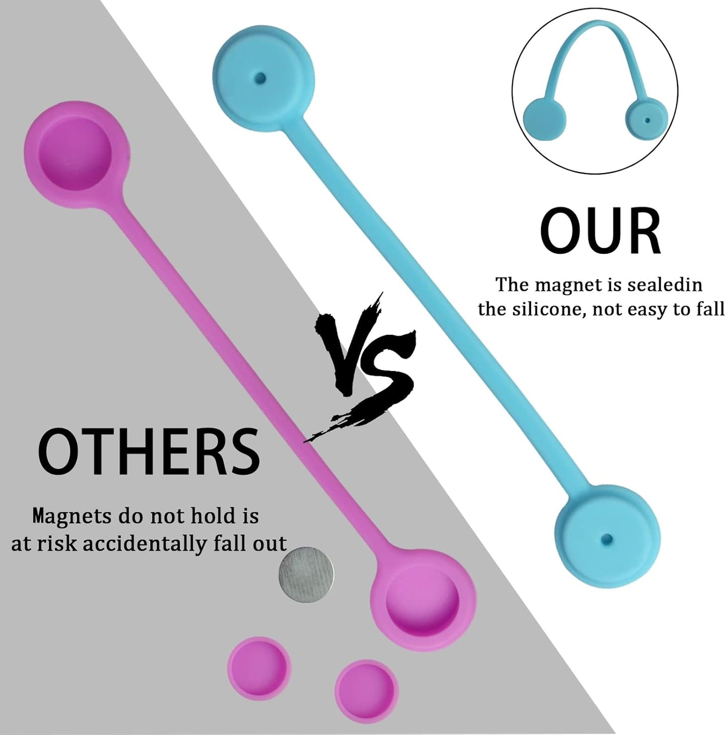 12 Pack Reusable Silicone Magnetic Cable Ties,Magnetic Cable Clips for Bundling and Organizing Headphone Cables,USB Charging Cords, Hanging & Holding,Stitching Fabric Magnetic Twist Ties