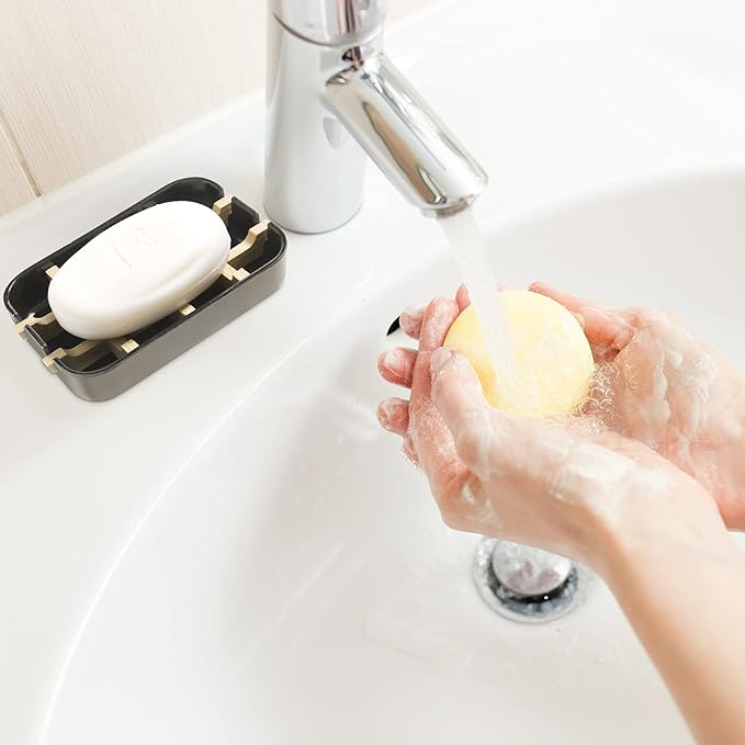 Bamboo Soap Dishes, 2-Pack Black Holder for Bathroom & Shower