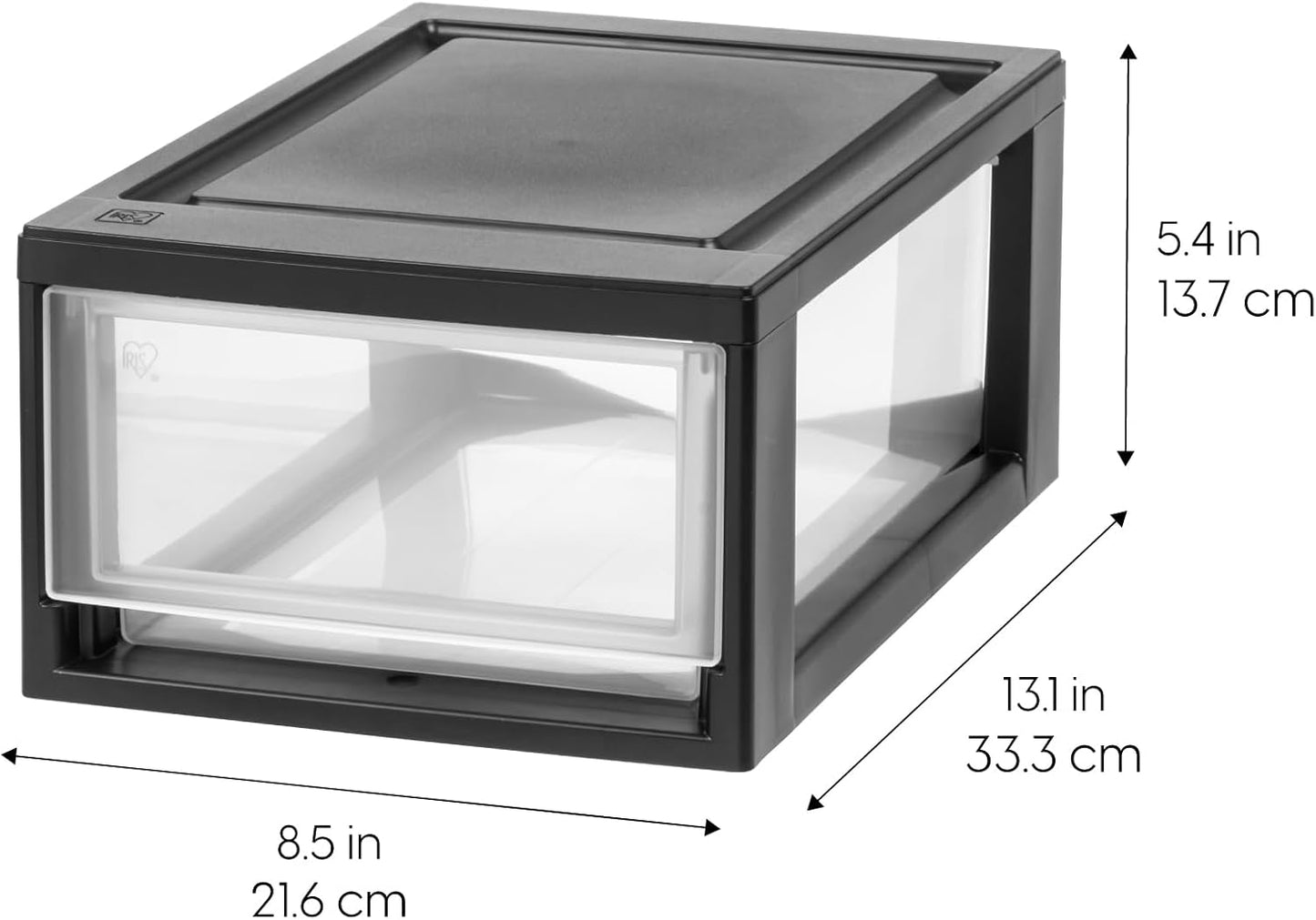 IRIS USA 6 Qt. Plastic Drawer Storage Organizer Stacking Drawers, 2-Pack, Stackable Unit with Sliding Drawer for Bedroom Kitchen Under Sink Pantry Craft Room Bathroom Dorm Office, Black