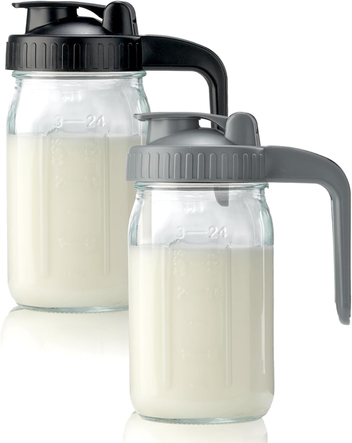 2 Pack 32oz Glass Pitcher with Lid & V-shaped Pour Spout - 1 Quart Breastmilk Pitcher Double Leak Proof, Creamer Container for Sun Tea, Juice, Cold Brew Coffee, Breastmilk Storage Container