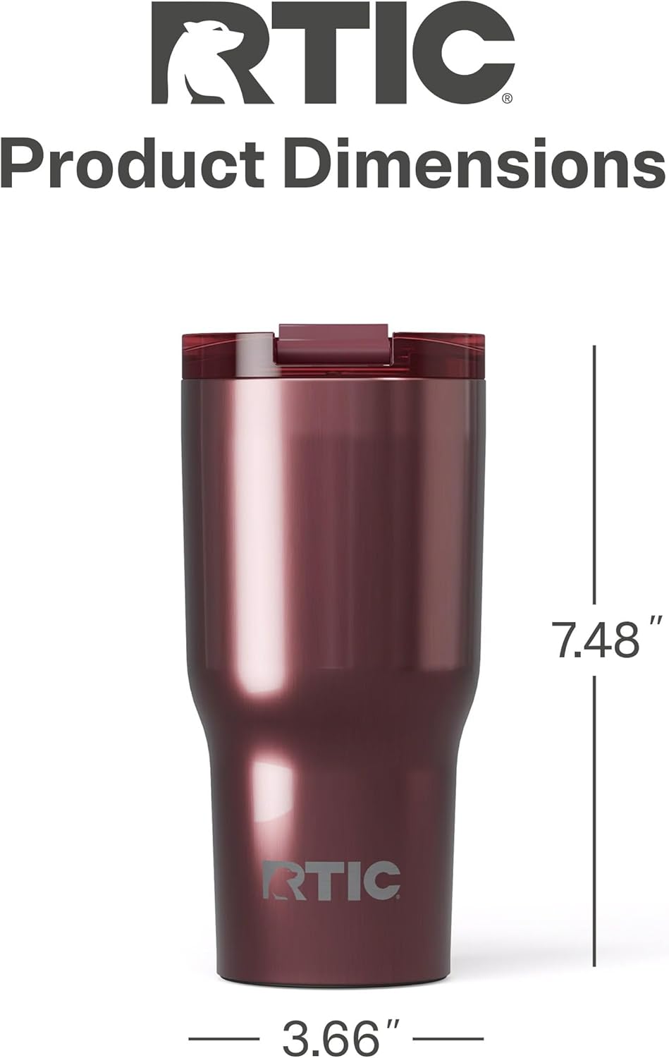 RTIC 20oz Essential Tumbler with Lid, Ceramic Lined, Insulated, Stainless Steel, Metal, Double Wall Vacuum-Insulation, Travel Cup for Iced Coffee, Tea, Hot and Cold Drink, Vintage Rose Metallic