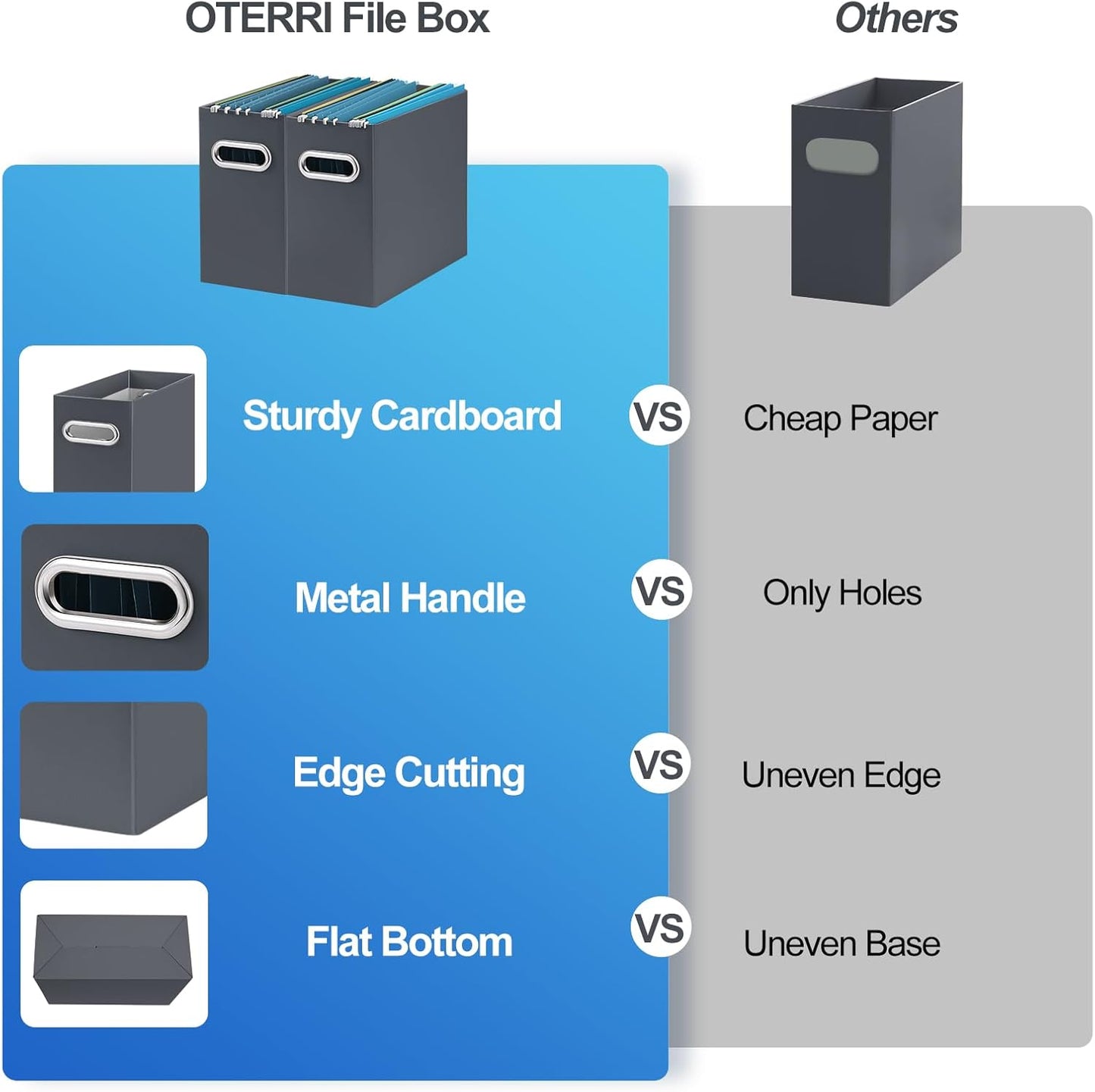 Oterri Cardboard File Organizer Box for Hanging File Folders Letter Size,File Box for Computer Desk,File Cabinet,Working Home,Office,Classroom(Dark Grey, Letter Size - 4 Packs)