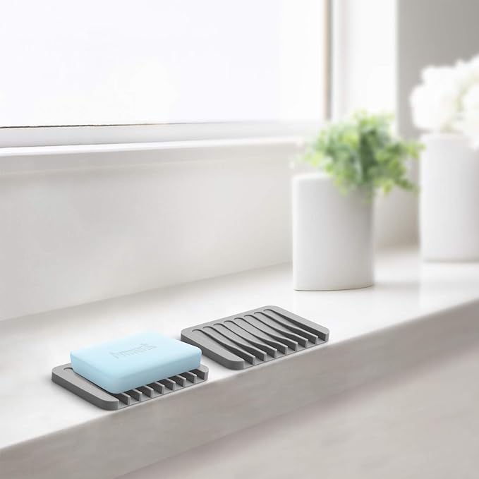 Anwenk 3-Pack Soap Holder for Shower Waterfall Drainer - Flexible Silicone for Shower/Bathroom/Kitchen/Counter Top, Keeps Soap Bars Dry & Clean - Easy to Clean - Grey