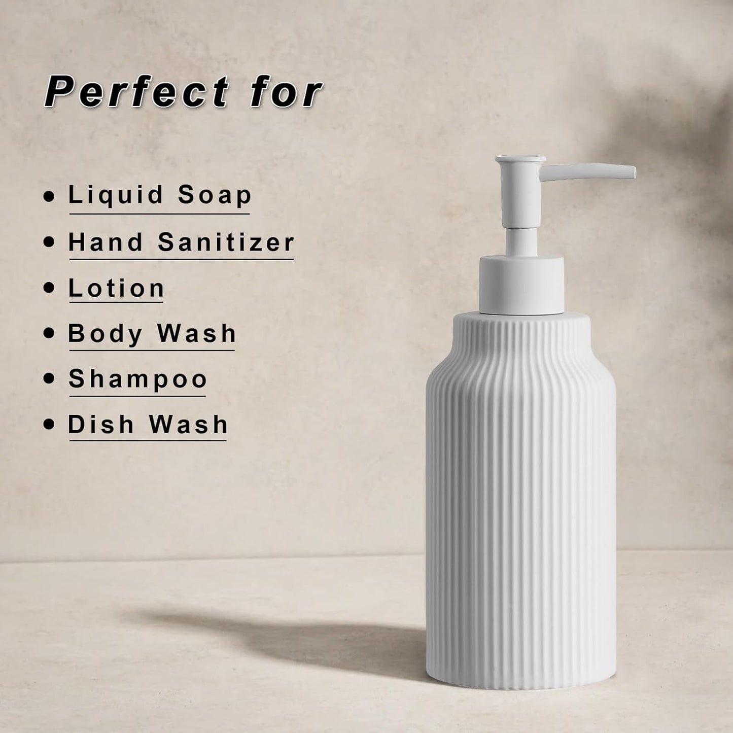 Modern Ceramic Soap Dispenser for Bathroom，14oz Ceramic Soft Touch Hand Lotion Dispenser with Pump，Liquid soap Dispenser for Kitchen Rubber Paint (White)