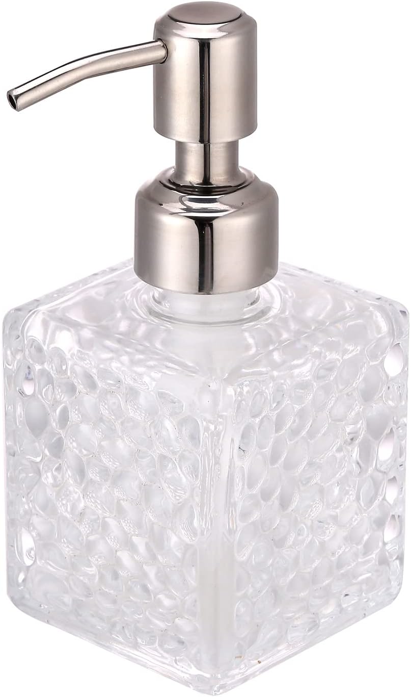 Soap Dispenser with Stainless Steel Pump, Clear Crystal Design, Vintage and Elegant, Refillable Liquid Hand Soap Dish Soap Dispensers for Bathroom Counter, Kitchen Sink (Style 3)