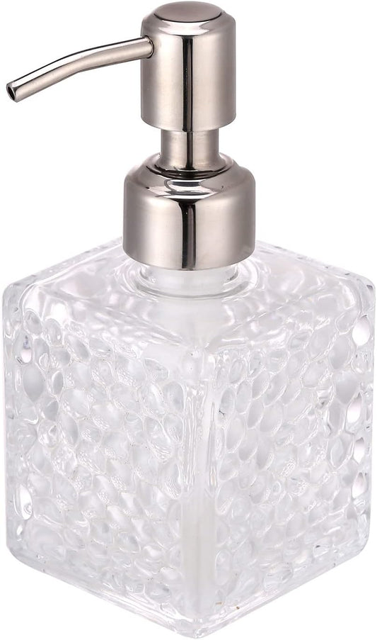Soap Dispenser with Stainless Steel Pump, Clear Crystal Design, Vintage and Elegant, Refillable Liquid Hand Soap Dish Soap Dispensers for Bathroom Counter, Kitchen Sink (Style 3)