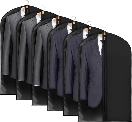 KEEGH 43" Garment Bags for Hanging Clothes, Suit Cover Bags for Men, Suit Bags for Closet Storage or Travel, Suit Protector Bag Clothes Cover for Suits Shirts Coat with Big Clear Window, 6 Pack, Black