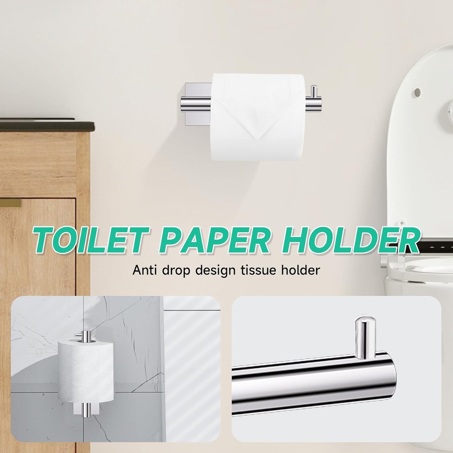 Polished Chrome Bathroom Hardware Accessories Towel Bar Set, 10 Pieces Bathroom Towel Bar Holder Set, 23.6 Inch Stainless Steel Toilet Paper Holder Towel Racks for Bathroom Wall Mounted