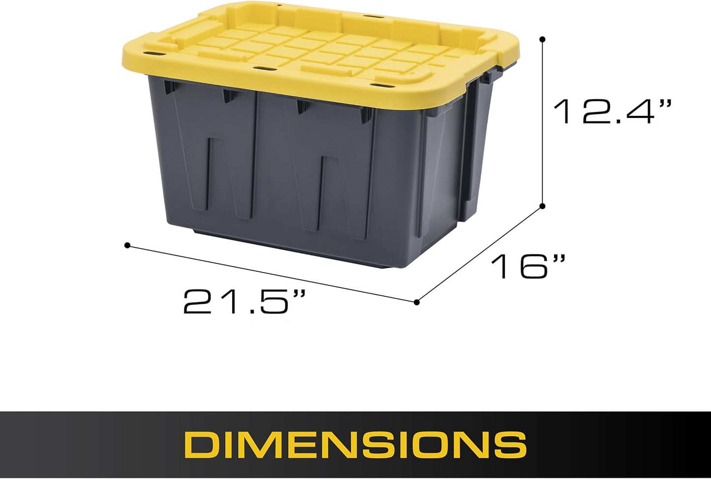 CX BLACK & YELLOW, 12-Gallon Heavy Duty Tough Storage Container & Snap-Tight Lid, (12.51"H x 16.3"W x 21.8"D), Weather-Resistant Design and Stackable Organization Tote [6 Pack]