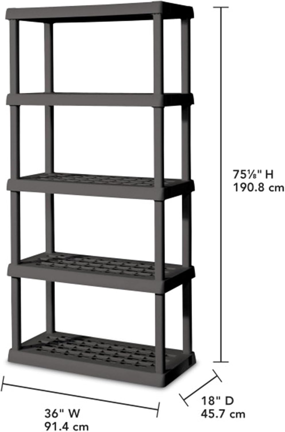 Sterilite 5 Shelf Unit, Heavy-Duty Shelving Storage Rack for Home and Garage, Gray - Multipurpose Plastic Organizer Shelves for Smart Organization