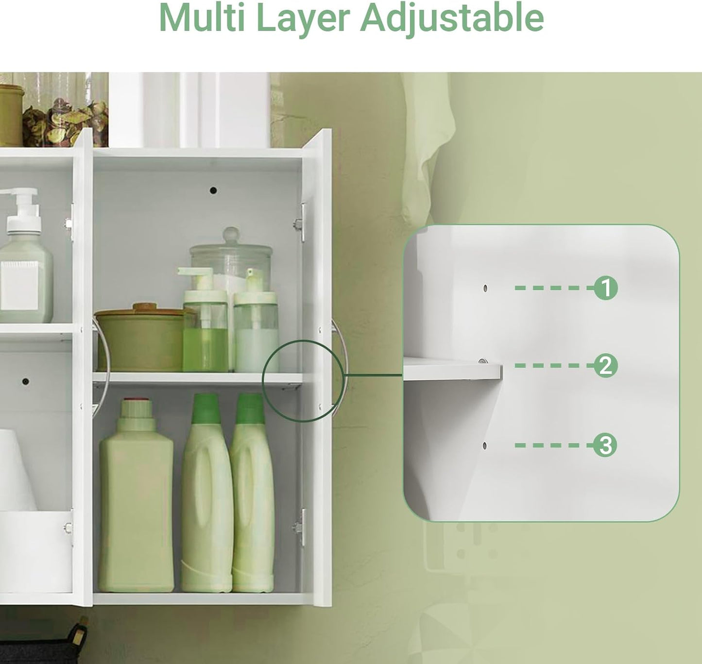 3-Doors Bathroom and Laundry Room Wall Cabinet with Adjustable Shelves, Wall Mounted MDF Storage Organizer Over Toilet or Washer, White, HUS-FRG231-L