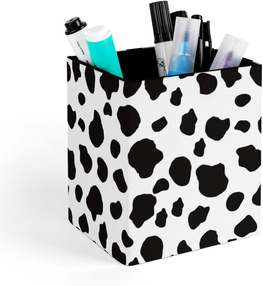 Square Pen Holder & Pencil Organizer for Desk - Office Storage Organizer, Markers/Makeup Brushes/Scissors Holder, Compact Desk Decor Accessories for Home Classroom School(Cows Print)