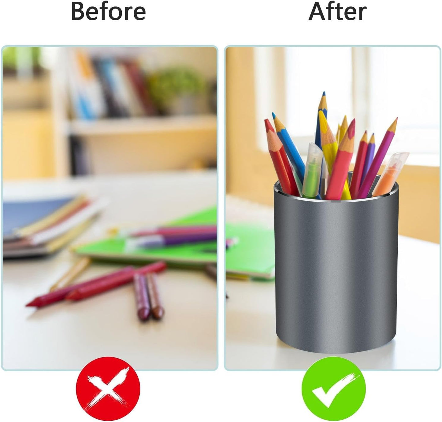 Pen holder, aluminum alloy waterproof pen holder, desktop simple and modern minimalist, multifunctional office supplies for families, kids and schools Grey