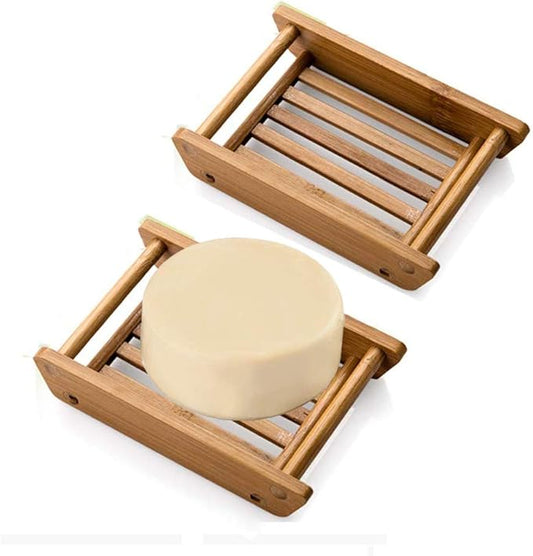 Kaxich 2 Pack Bamboo Wooden Soap Dish Shower Soap Storage Holder Saver Soap Tray Plate for Bathroom Shower Vanities Kitchen Sink