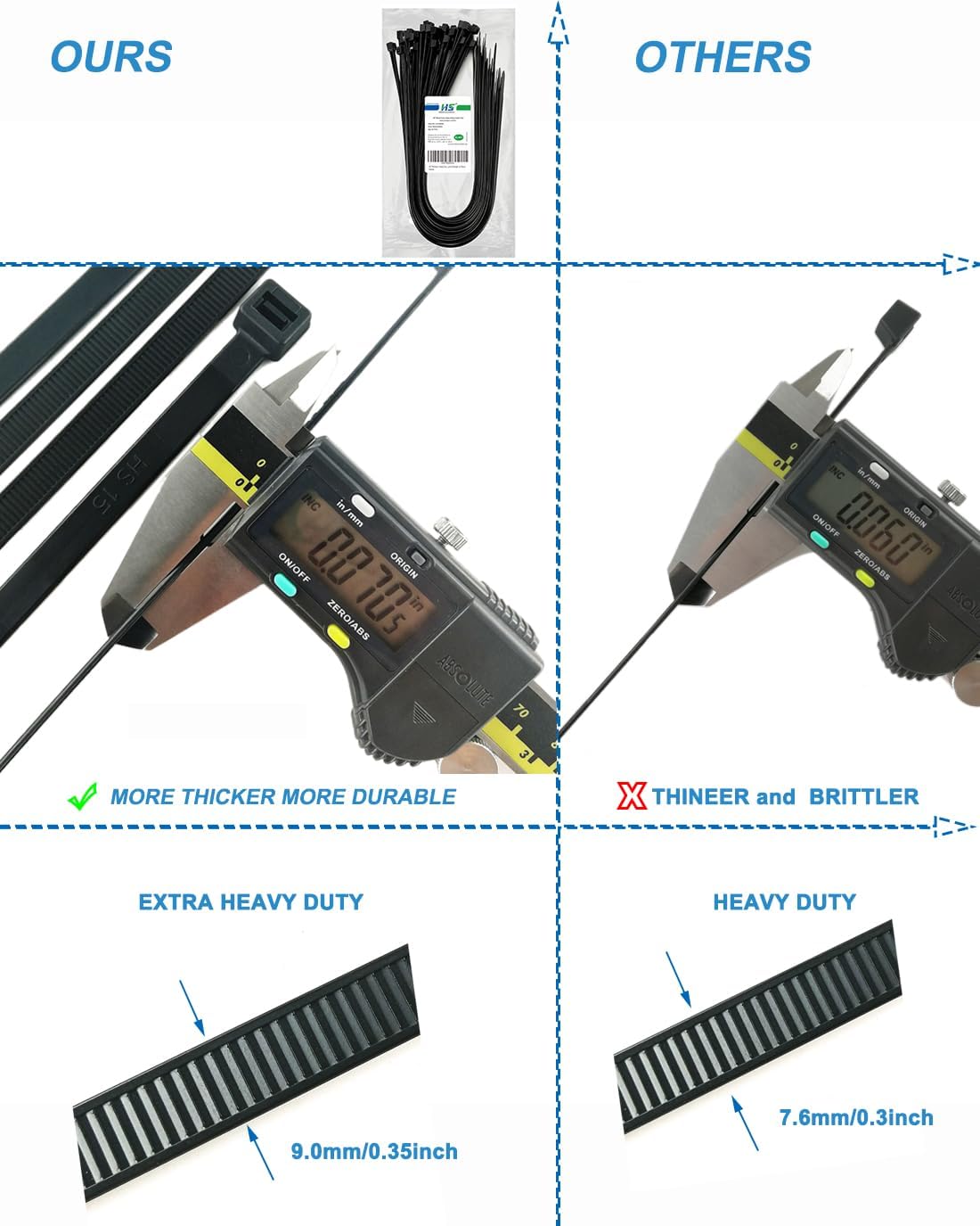 HS Long Heavy Duty Cable Tie Straps Plastic (50 Pack) Outdoor Strong Large Zip Ties 30 Inch,Industrial Zipties 200 Pound Strength UV Black