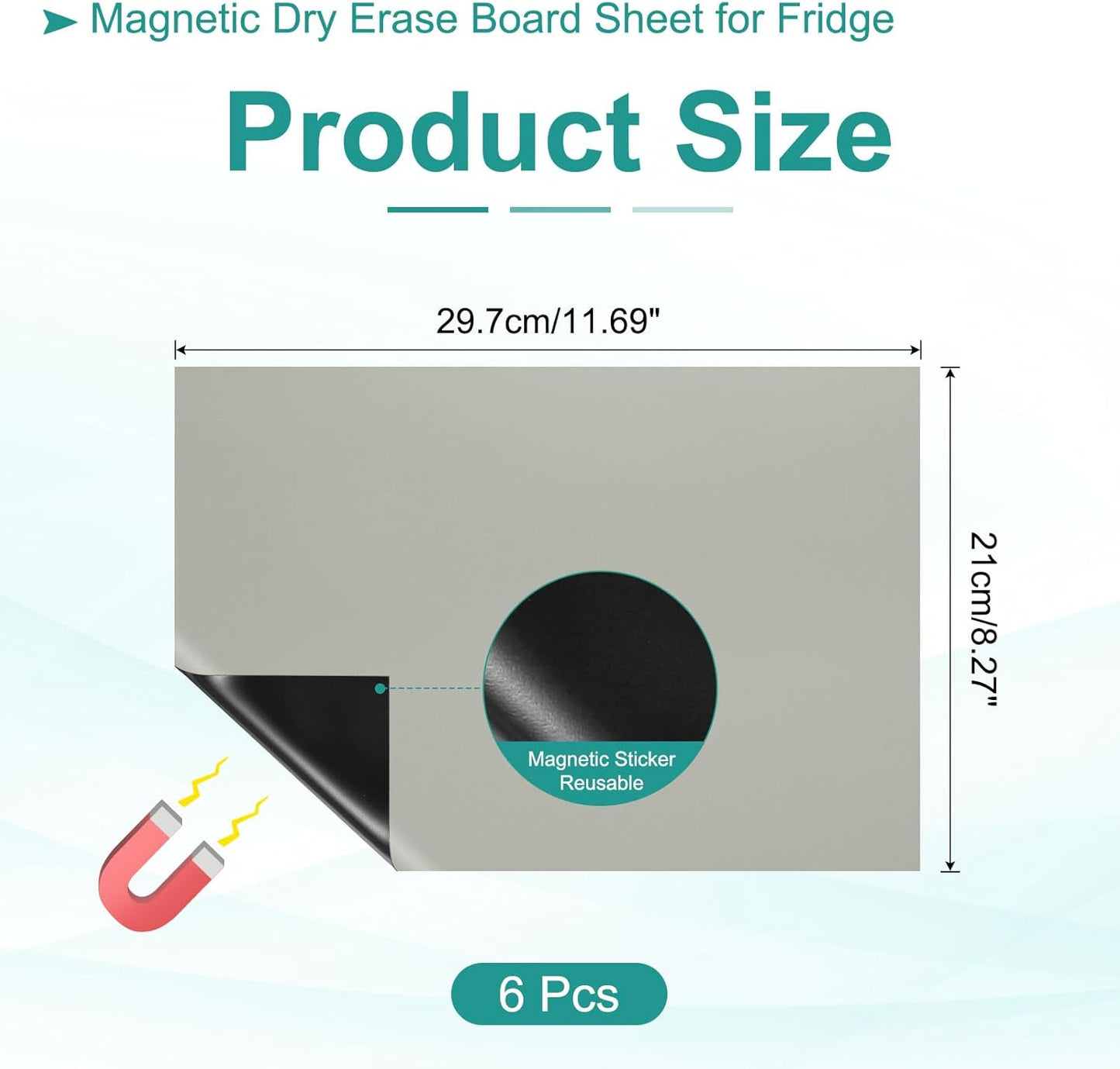 PATIKIL Magnetic Dry Erase Board Sheet for Fridge, 6 Pcs 12 x 8 Inch Erasable Refrigerator Whiteboard for Kitchen for Home Kitchen Organizer Planner Office Storage, Gray (0.6mm)