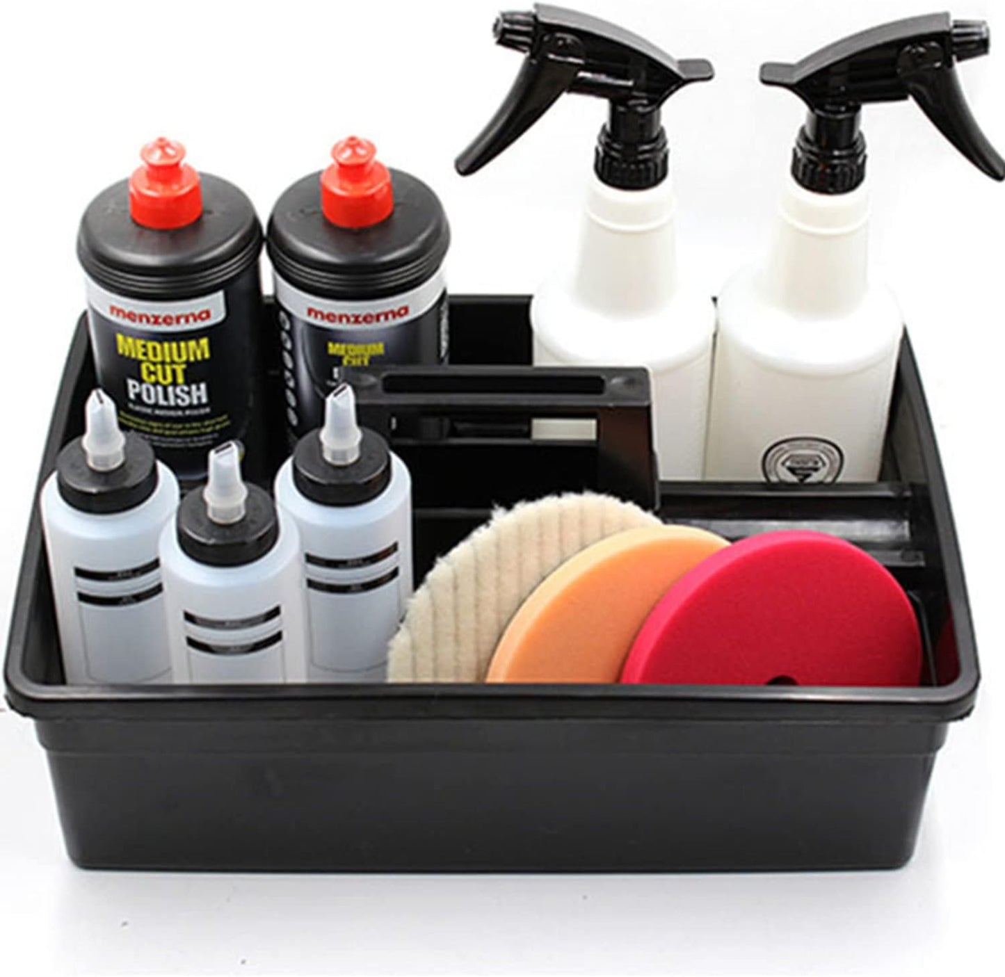 3-Compartment Plastic Cleaning Caddy Basket – Stackable Large Commercial Quality Plastic Tool Organizer Bucket with Handle, Black