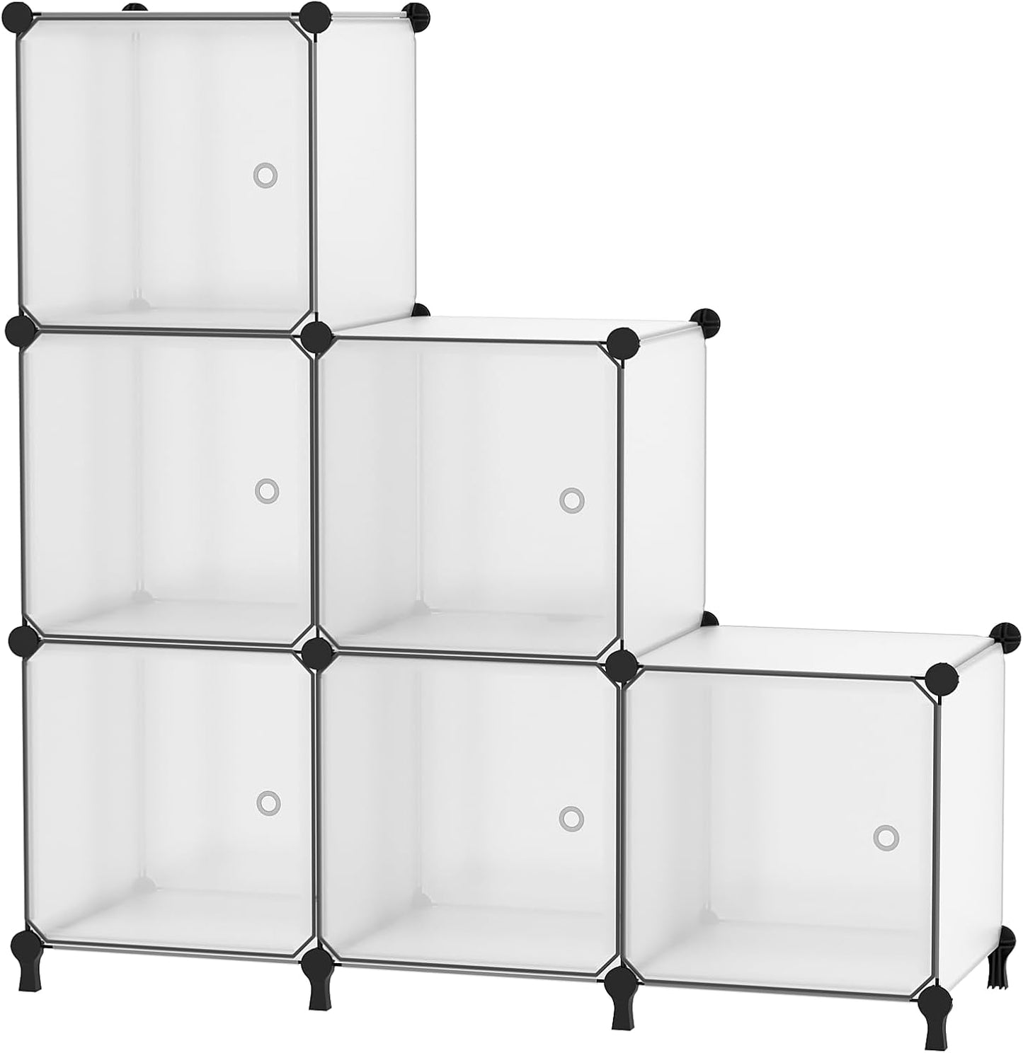 Cube Storage Organizer, 6-Cube Shelves Unit with Doors, DIY Stackable Plastic Clothes Organizer for Bedroom and Under Stairs Storage Unit, 30 x 30 x 30 cm Frosted White ATTSL6003
