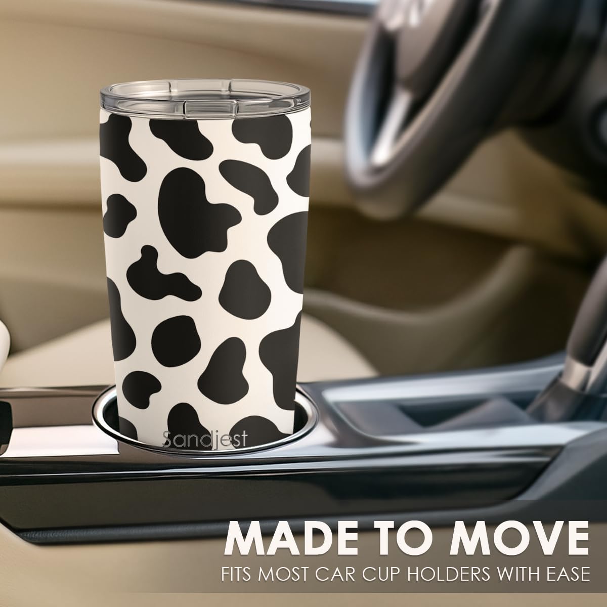 SANDJEST Cow Print Tumbler 20oz Stainless Steel Insulated, Travel Coffee Cup, Gifts for Cow Lovers Women Girls, Birthday Christmas