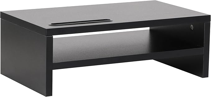 Mind Reader Monitor Stand with Phone Slot and Storage Shelf, Desktop Riser, 88 lb Capacity, MDF Wood, Black