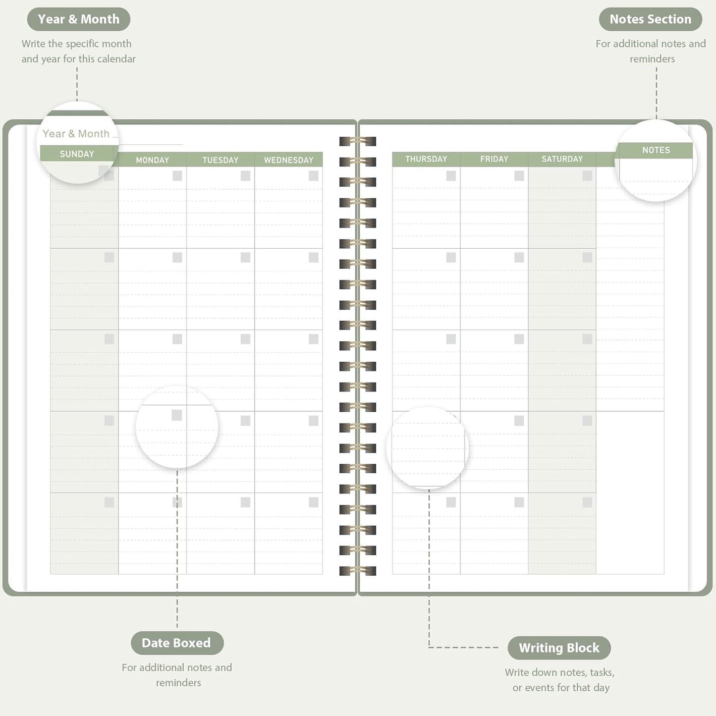 Undated Weekly Planner, Weekly To Do List Notebook with Goal, Organizer & Habit Tracker, A5 Daily Planner with Spiral Binding, Ideal for Office School Suppies - Green