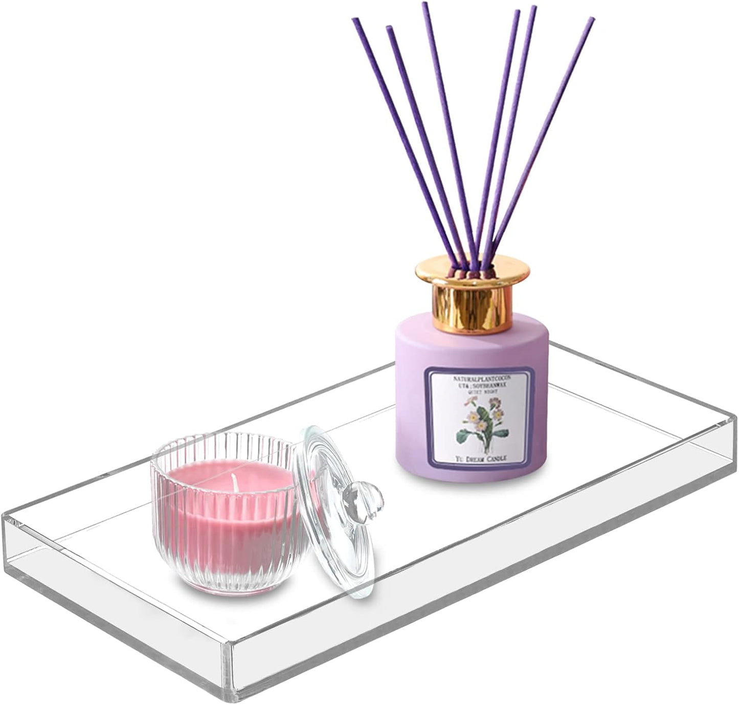 Bigfety Acrylic BathroomTray for Counter, Handmade Clear Trays Sturdy Organizer for Cup, Sponge, Soap, Plant (Large, Clear)