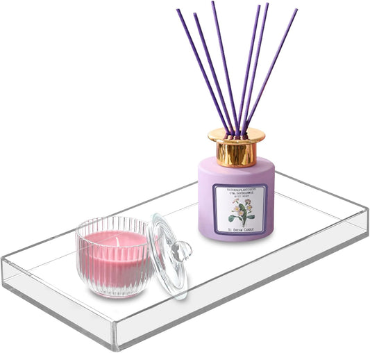 Bigfety Acrylic BathroomTray for Counter, Handmade Clear Trays Sturdy Organizer for Cup, Sponge, Soap, Plant (Large, Clear)