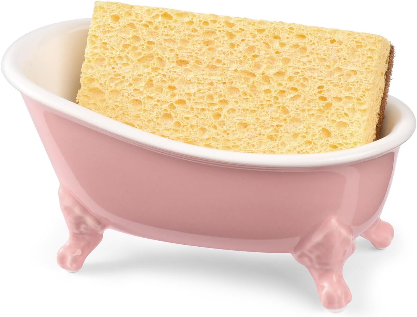 6.1" Vintage Ceramic Mini Decorative Clawfoot Bathtub Bar Soap Dish, Kitchen Sponge Holder and Shower Tray for Bathroom, 1 Pack (Rose)