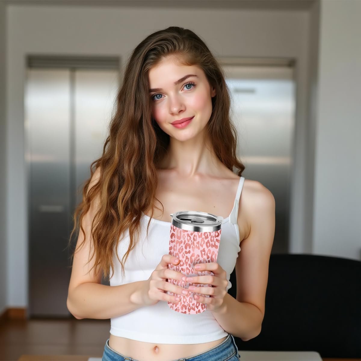 20 oz Insulated Tumbler，Tumbler with Lid Straw, Leopard Decor Insulated Travel Coffee Mug Stainless Steel Cup for Cold Hot Drink Gift for Women Friend Christmas Birthday Friendship (Pink Leopard))