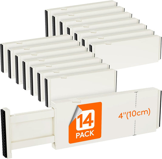 Lifewit 14 Pack Drawer Dividers 4" High, 11-17" Adjustable Drawer Organizers for Clothes, Expandable Dresser Separators in Bedroom/Bathroom/Kitchen/Fridge/Office Organization and Storage, Beige