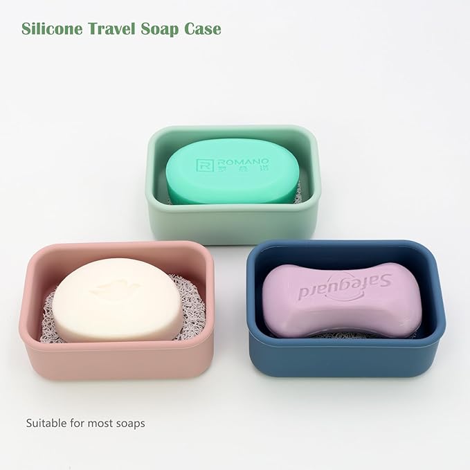 OLAMAR Portable Travel Soap Case with Draining Layer,Enhanced Leak Proof Silicone Travel Soap Container,Shatterproof Soap Holder for Traveling, Camping, Gym, Dorm, Bathroom (Pink, Small)